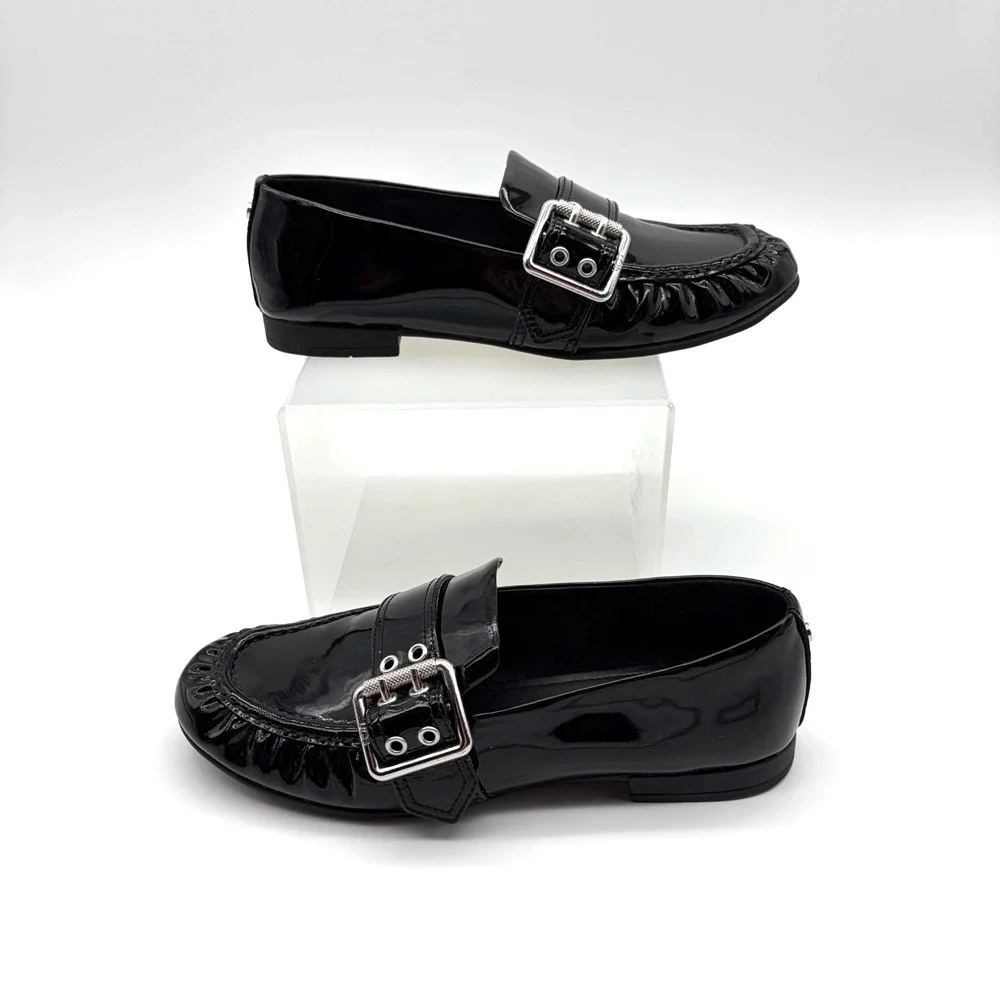 UGG Loafers Womens Patent Leather Size 6 M Black With Silver Tone Buckle